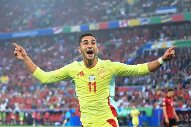 Ferran Torres celebrates scoring against Albania