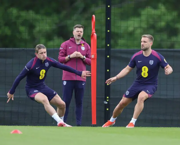 Luke Shaw and Conor Gallagher in England training