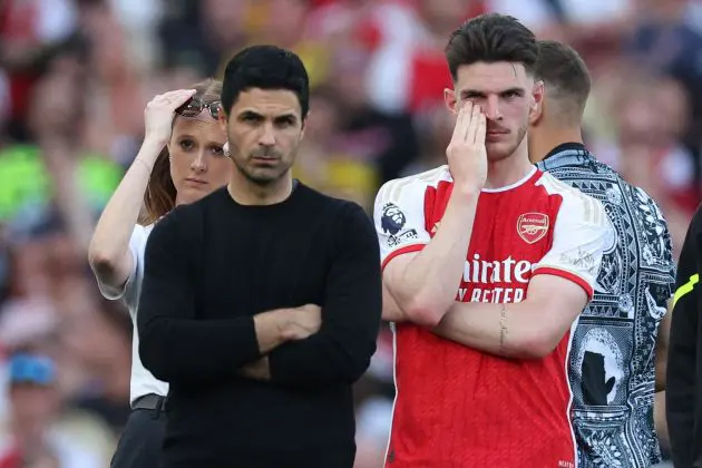 Arsenal duo Mikel Arteta and Declan Rice