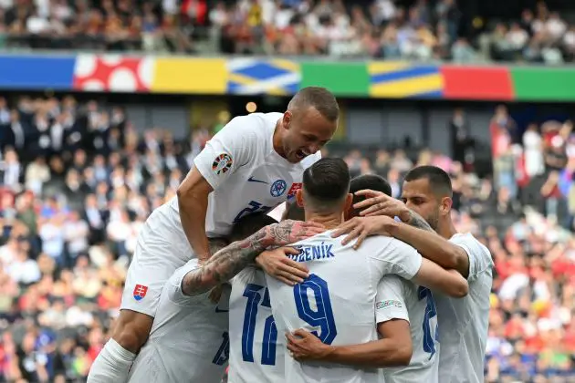 Slovakia celebrate against Belgium