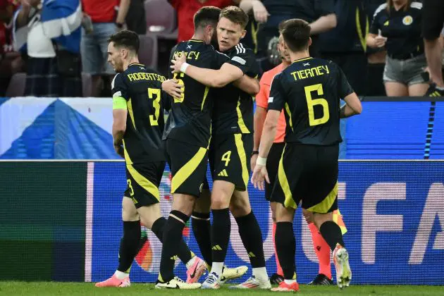 Scotland celebrate scoring against Switzerland