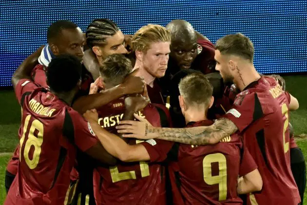 Kevin De Bruyne celebrates with his Belgium team-mates