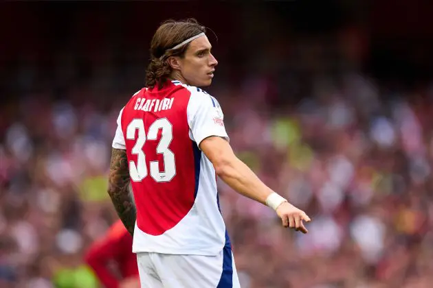 Riccardo Calafiori making his debut for Arsenal