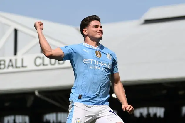 Julian Alvarez playing for Man City