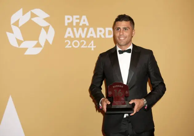 Manchester City midfielder Rodri at the PFA awards