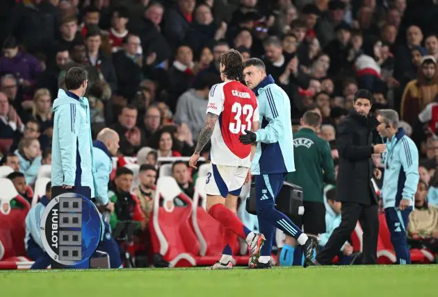 Arsenal's Riccardo Calafiori goes off injured