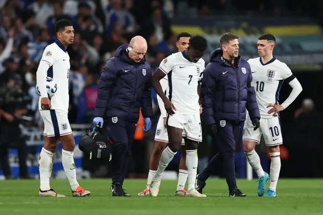 Bukayo Saka limps off against Greece