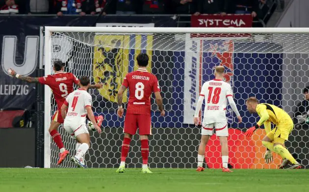 Darwin Nunez scores against RB Leipzig