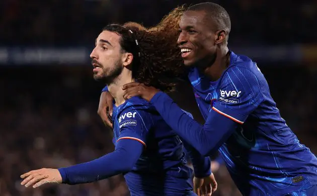 Marc Cucurella and Nicolas Jackson celebrate against Brentford
