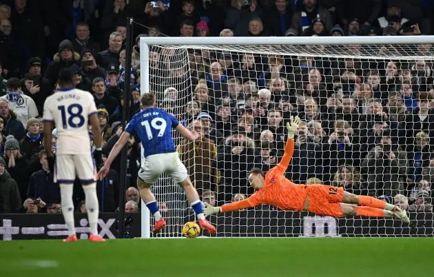 Liam Delap scores against Chelsea