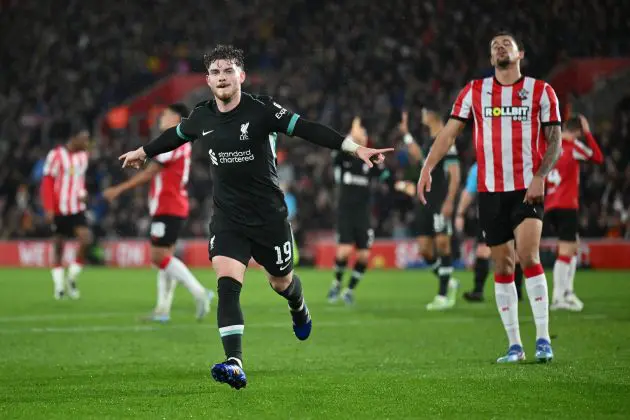 Harvey Elliott celebrates against Southampton