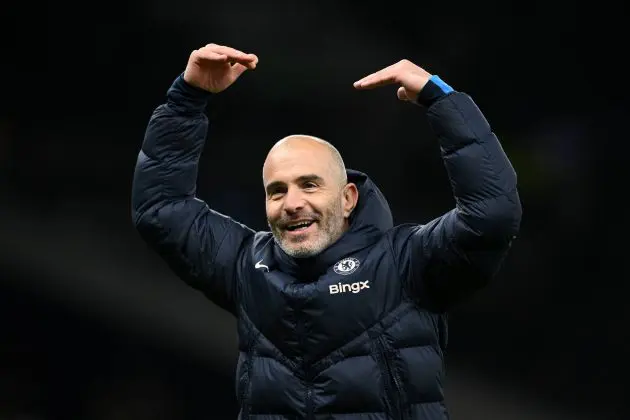 Enzo Maresca celebrates after Chelsea beat Tottenham.