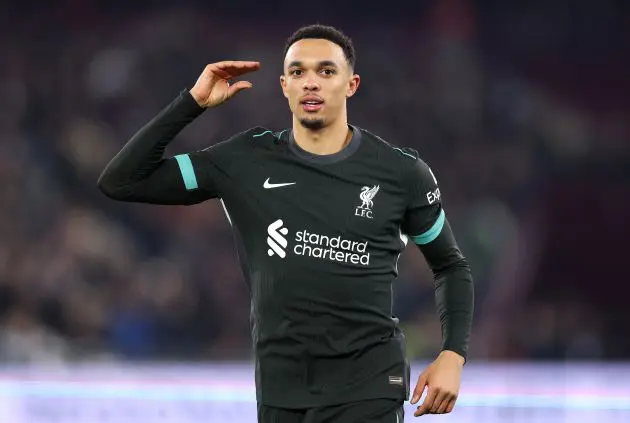 Trent Alexander-Arnold celebrates against West Ham