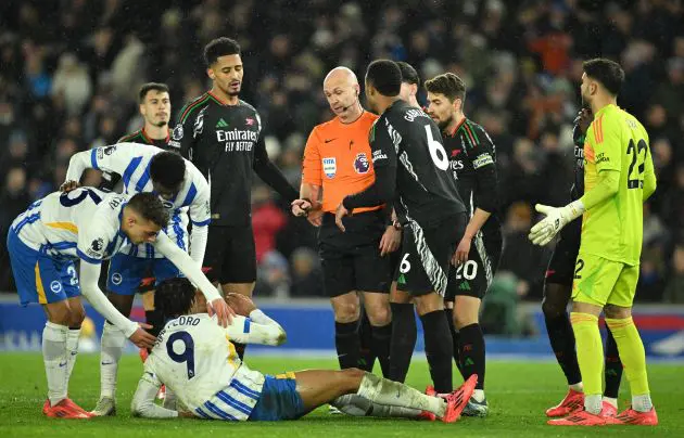 Arsenal appeal the penalty call against Brighton