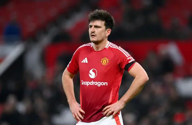 Harry Maguire for Manchester United (Photo by Gareth Copley/Getty Images via OneFootball)