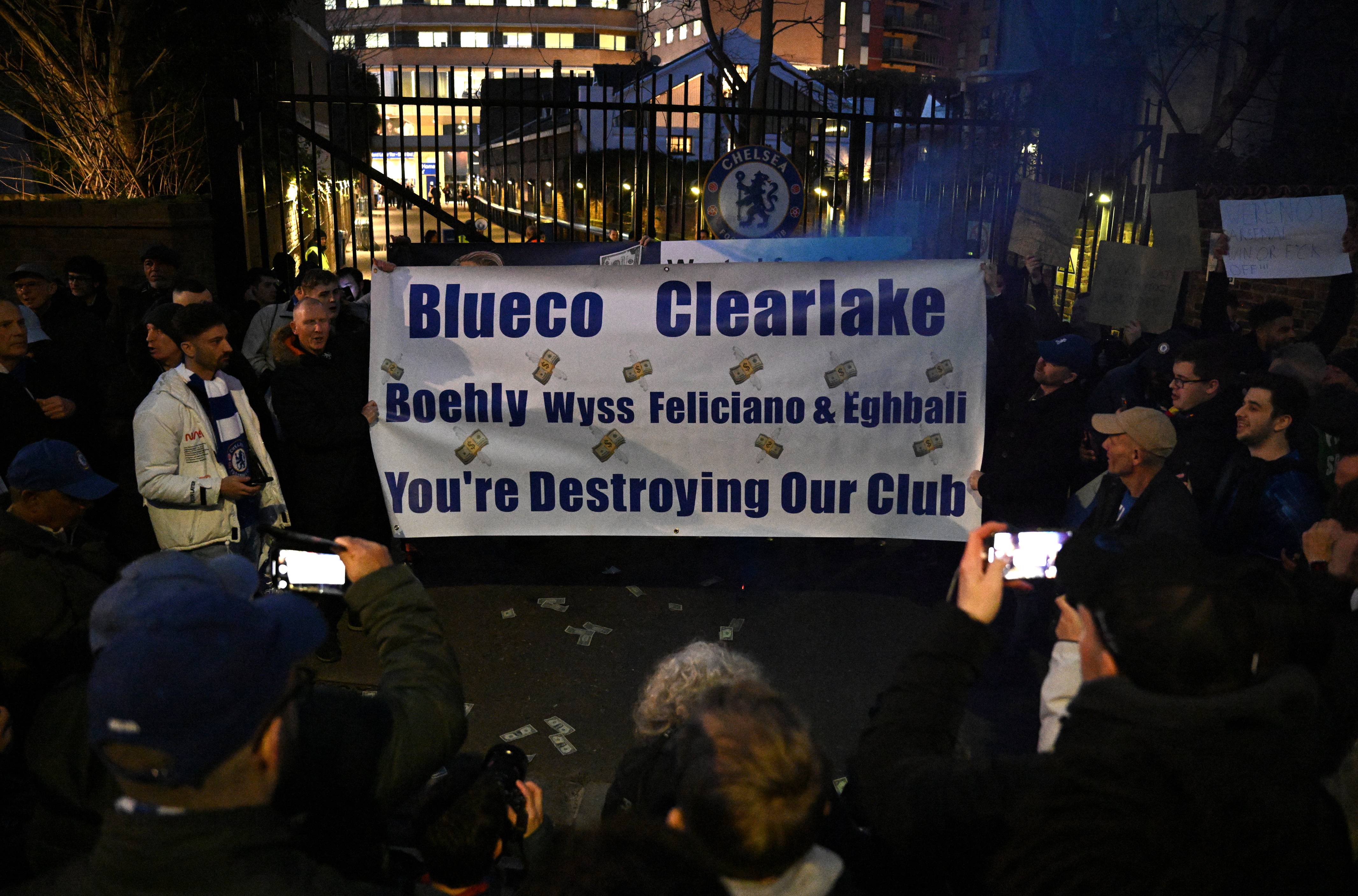 Chelsea fans protest against the club's owners