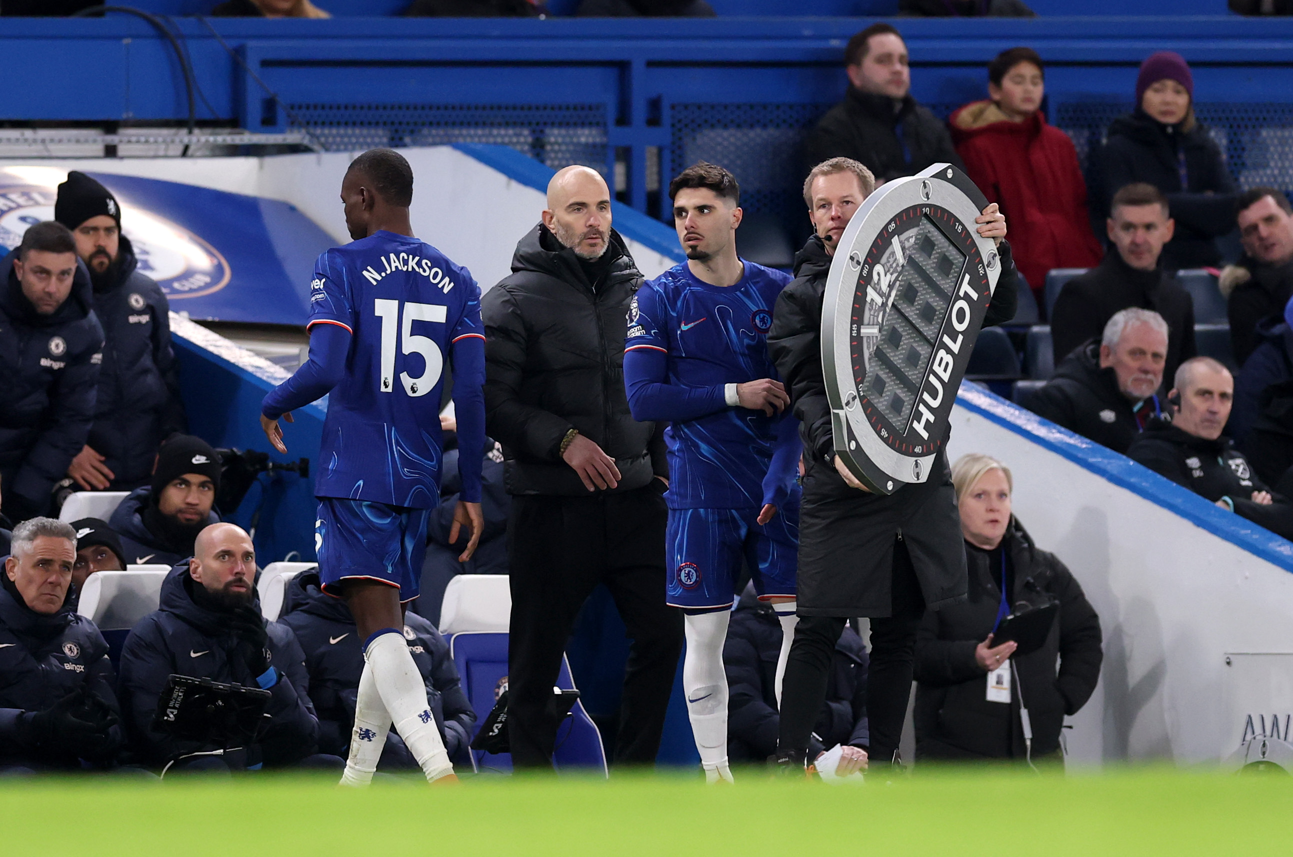 Chelsea striker Nicolas Jackson is taken off injured