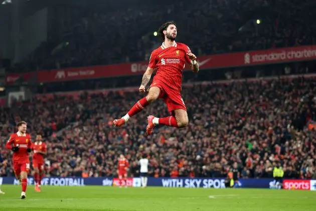 Dominik Szoboszlai celebrates his goal against Spurs