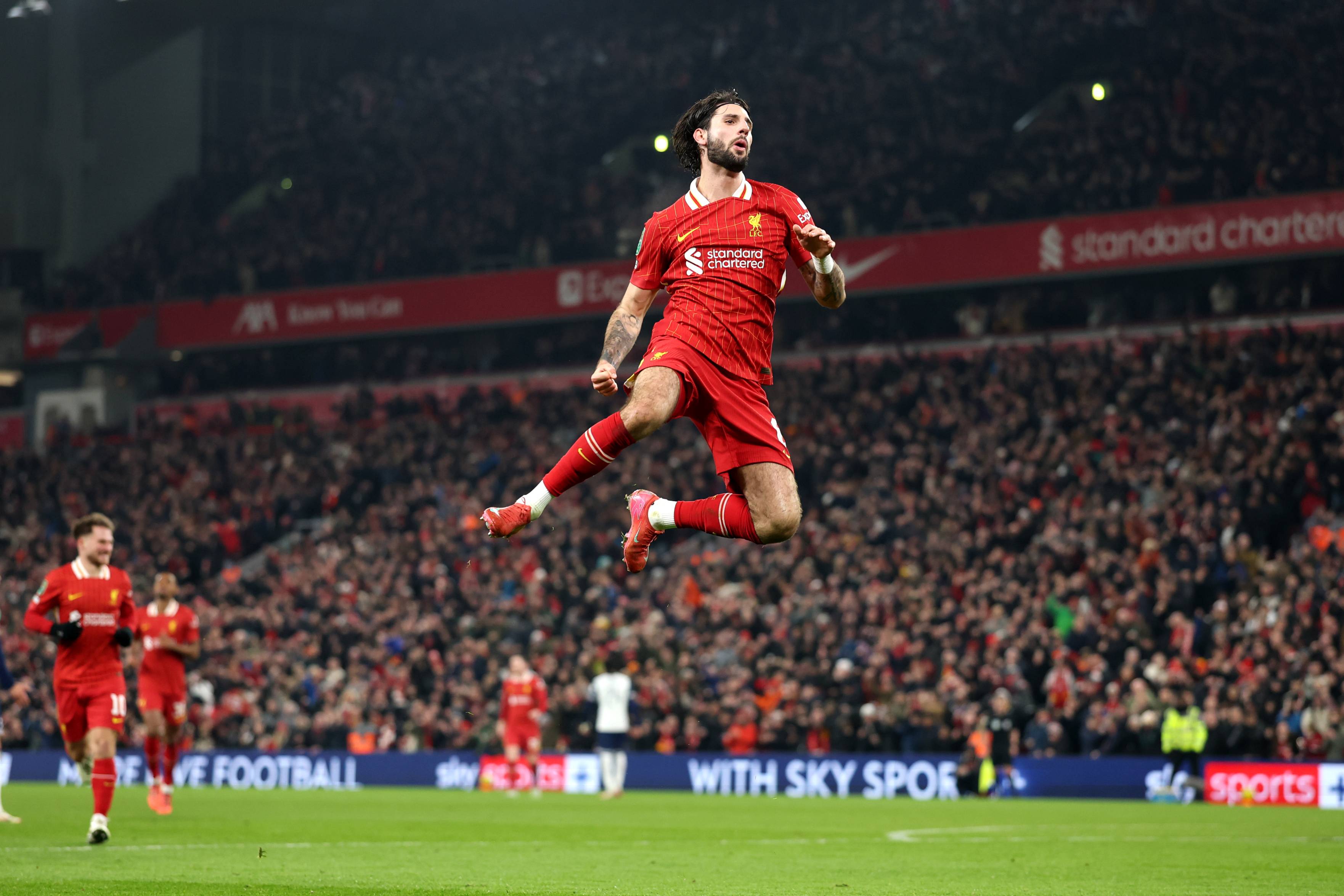 Dominik Szoboszlai celebrates his goal against Spurs