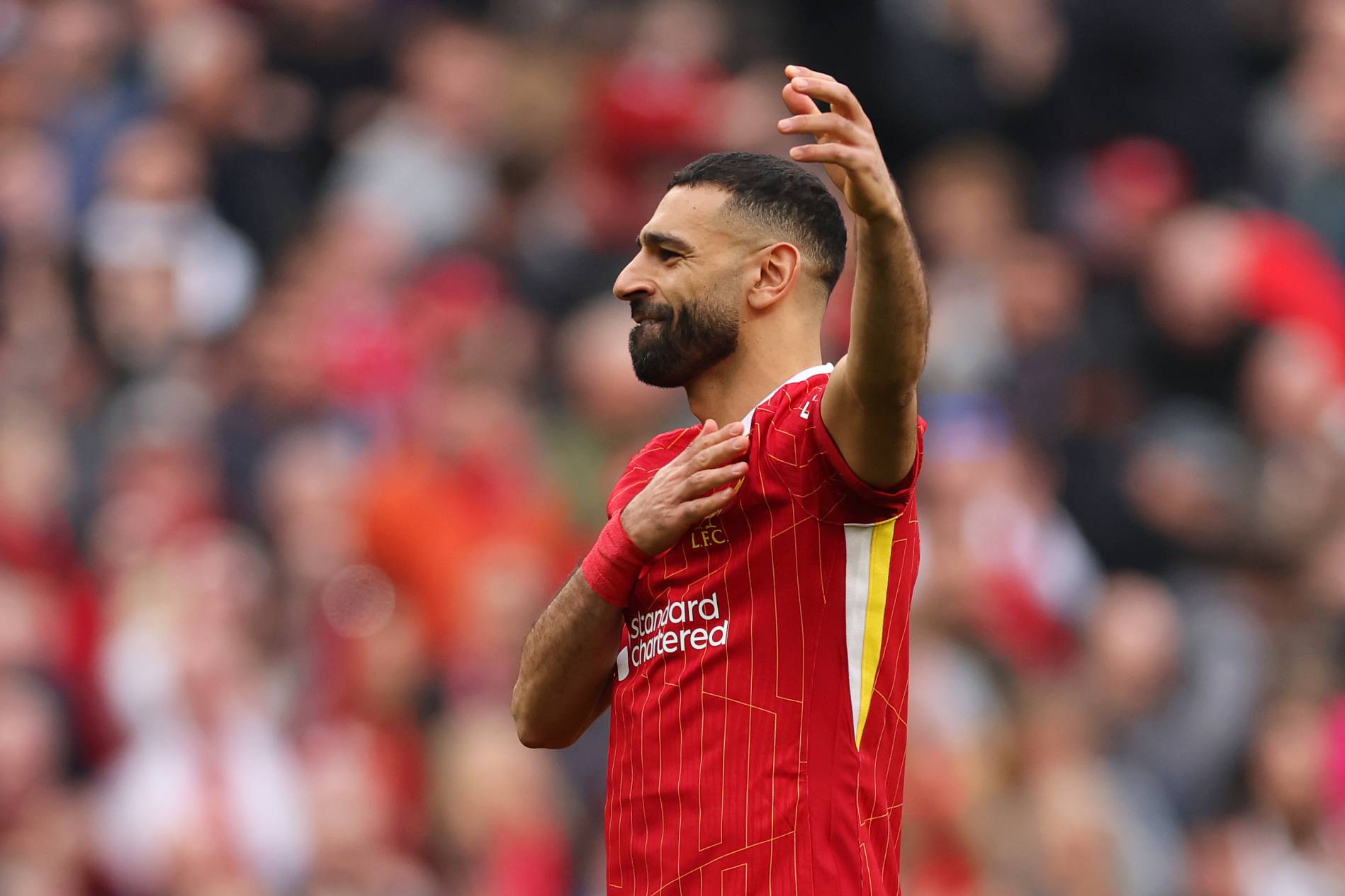 Liverpool forward Mo Salah celebrates against Southampton