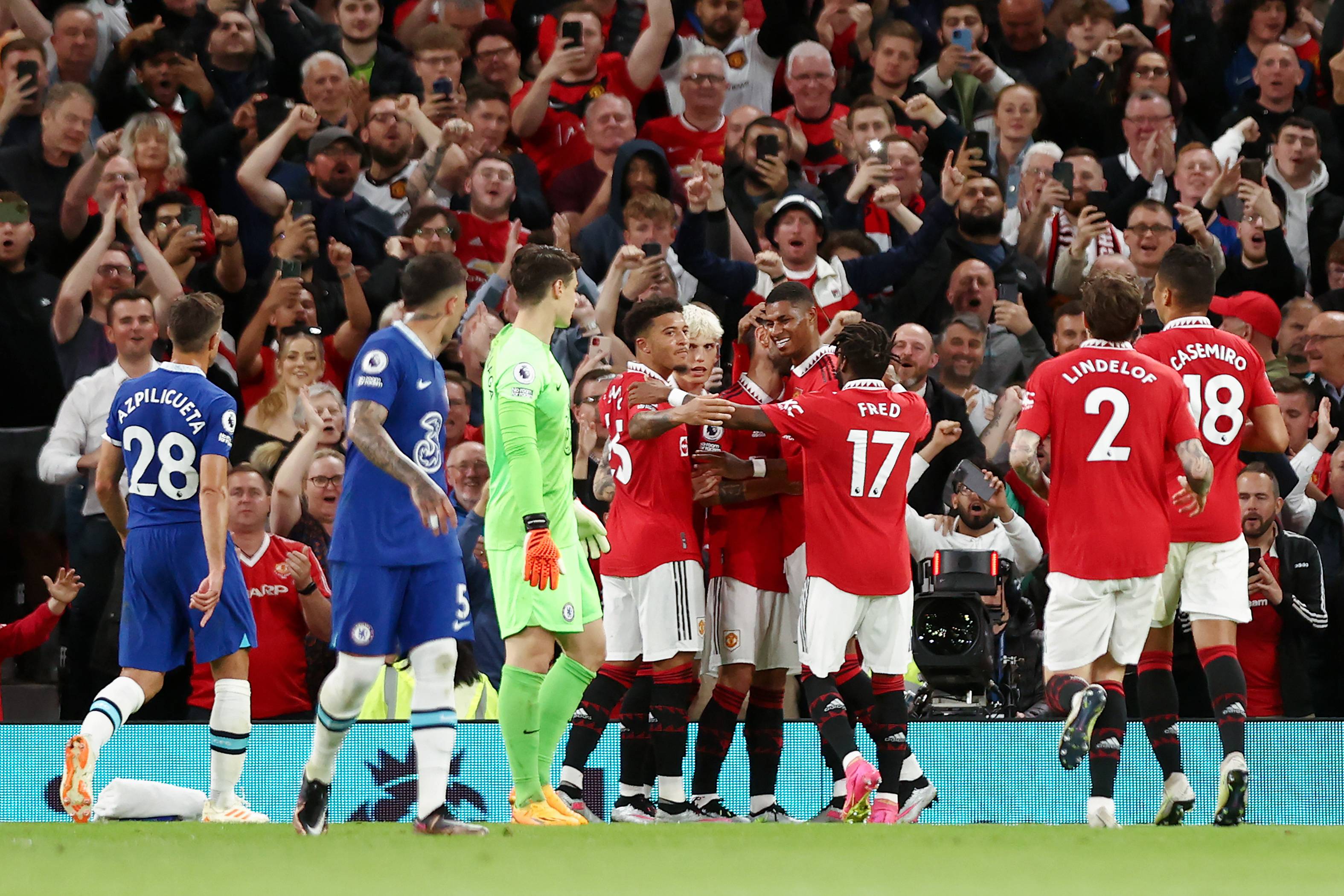 Jadon Sancho celebrates for Man Utd