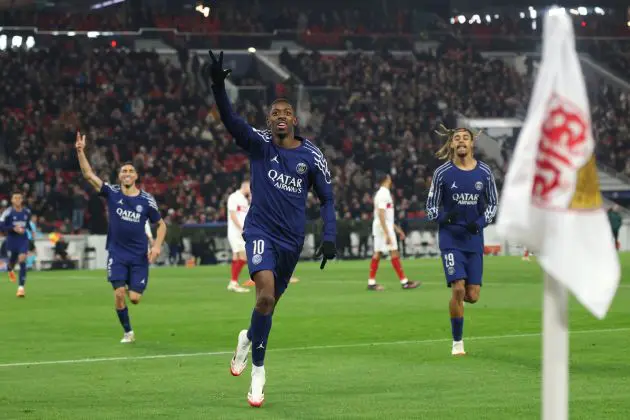 Ousmane Dembele celebrates with his PSG team-mates