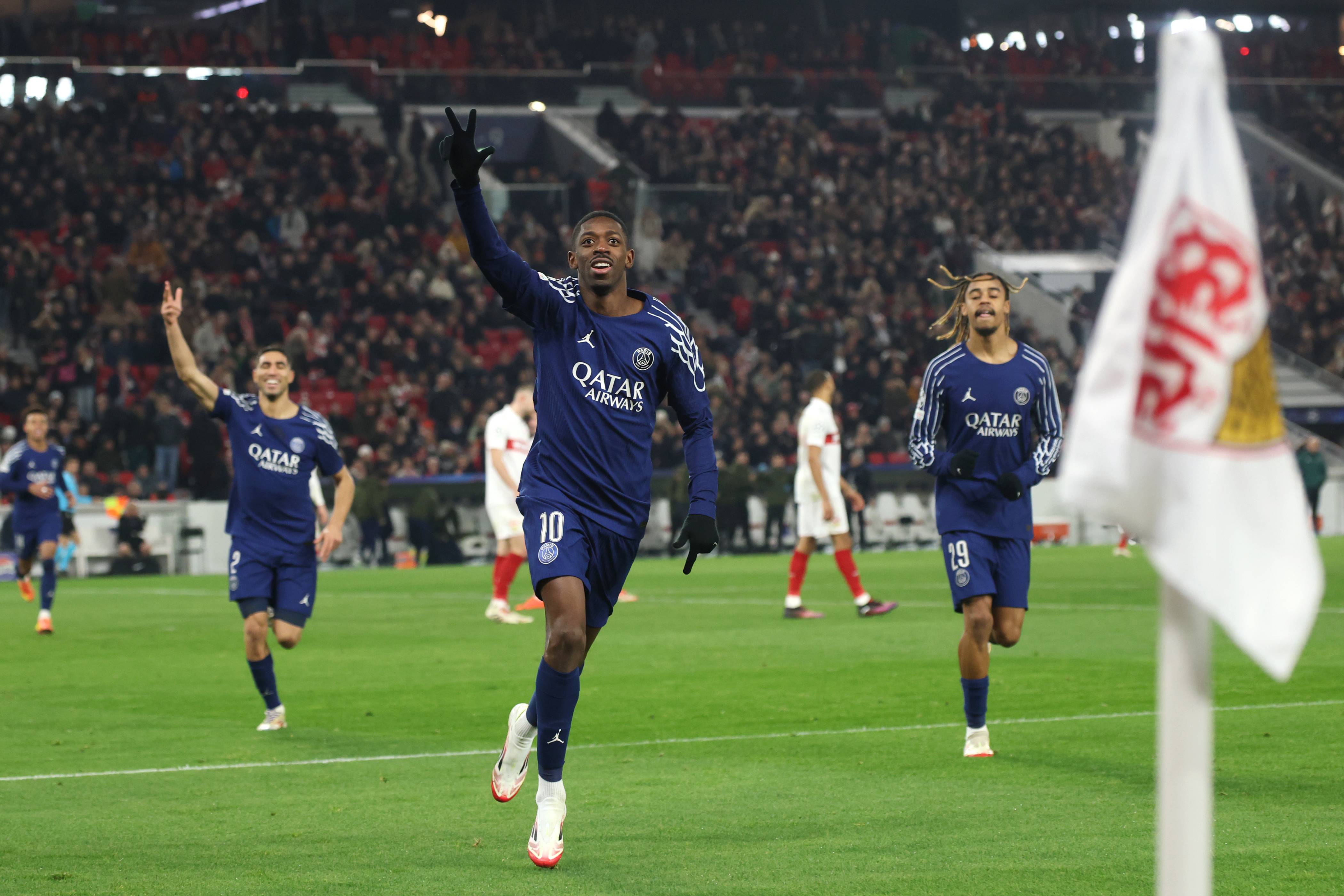 Ousmane Dembele celebrates with his PSG team-mates