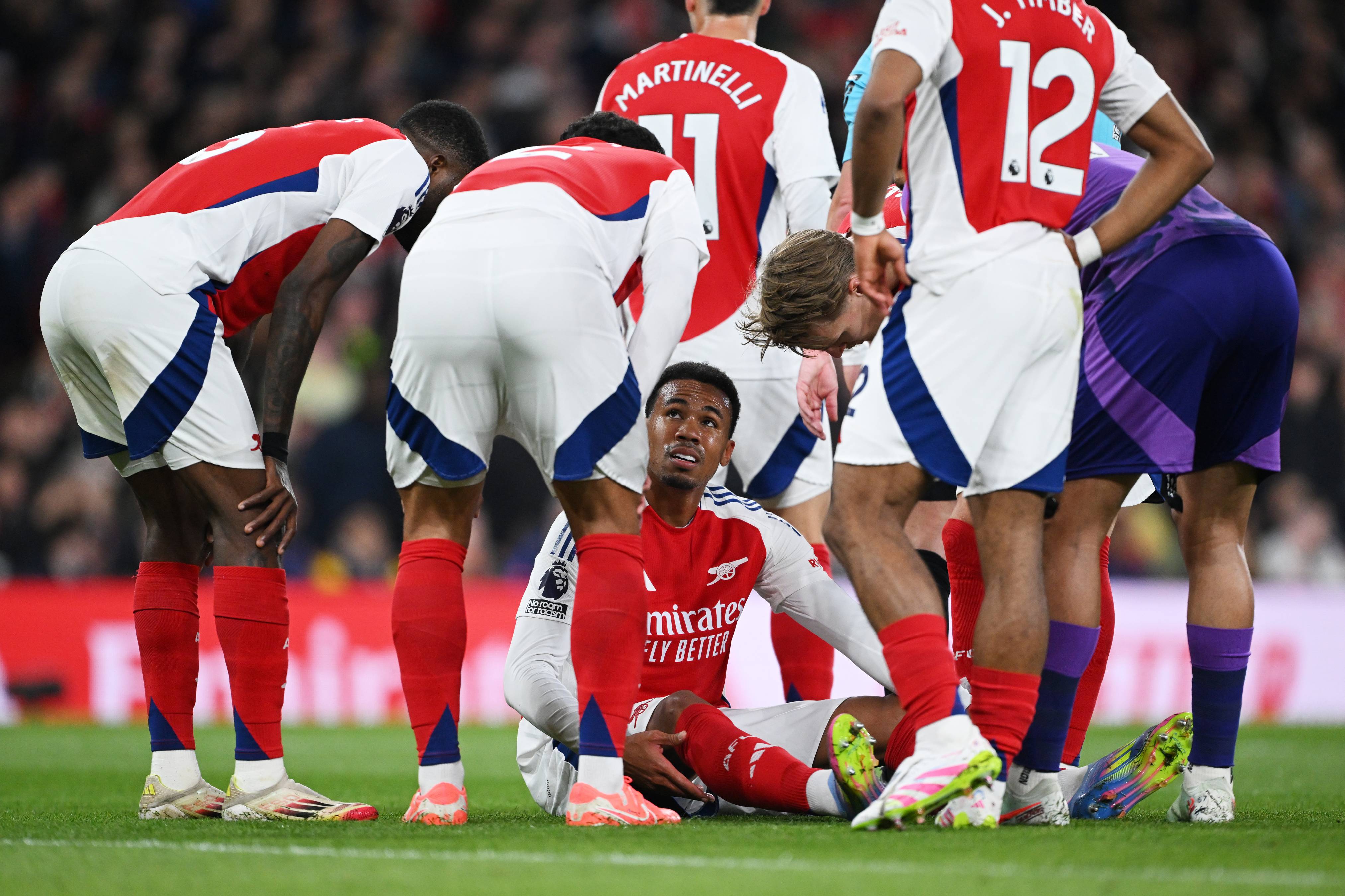 Arsenal defender Gabriel after suffering his hamstring injury