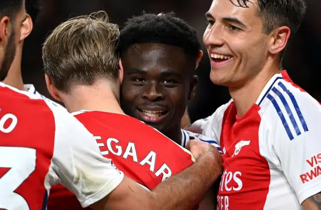 Bukayo Saka and his Arsenal team-mates celebrate