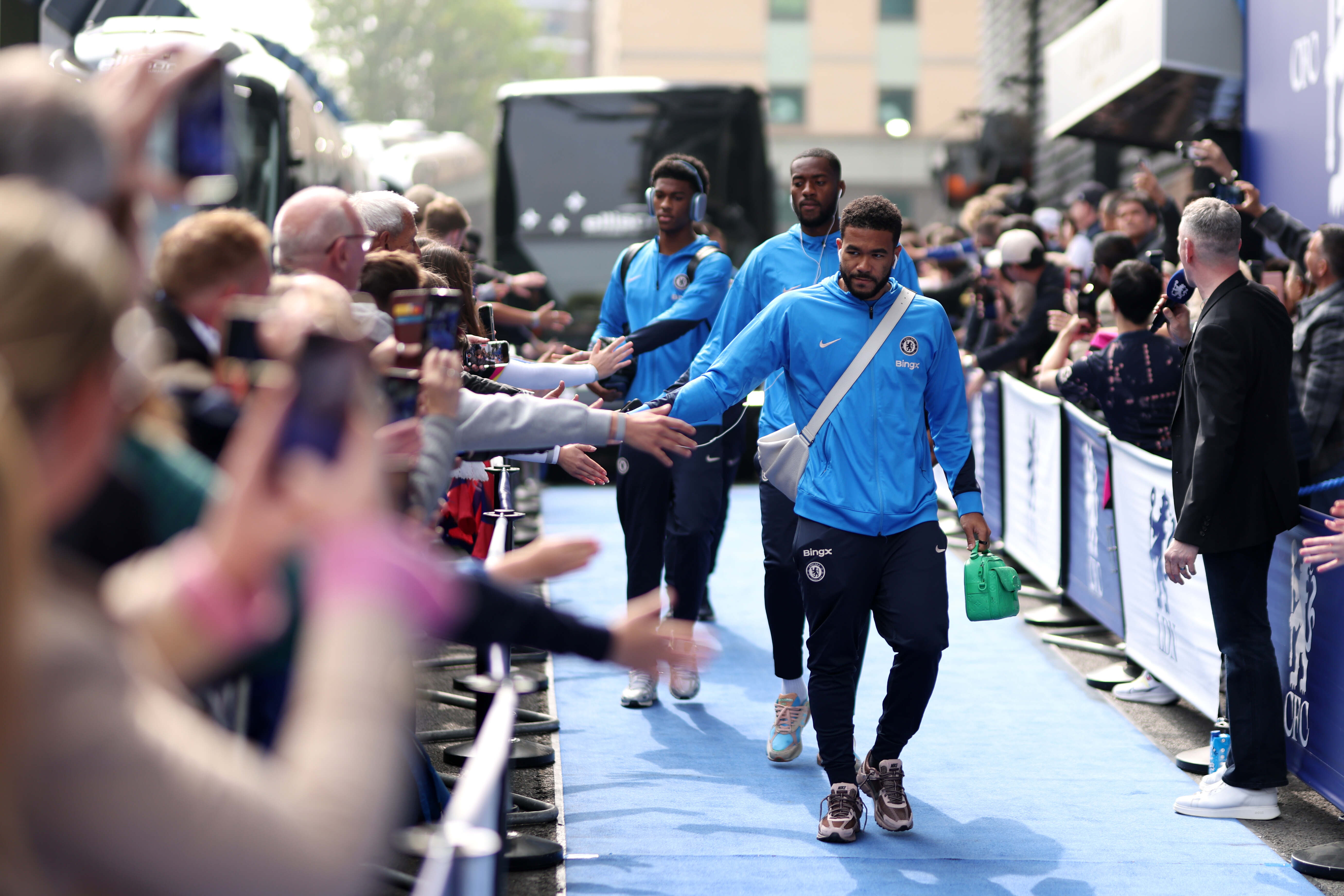 The Chelsea players arrive ahead of the clash with Everton
