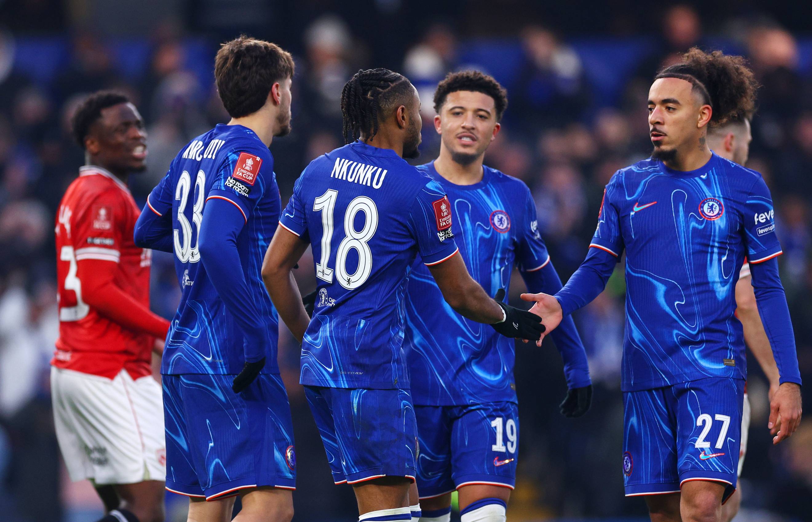 The Chelsea squad in action against Morecambe earlier this season