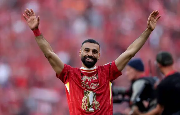 Mo Salah celebrates Liverpool's title win