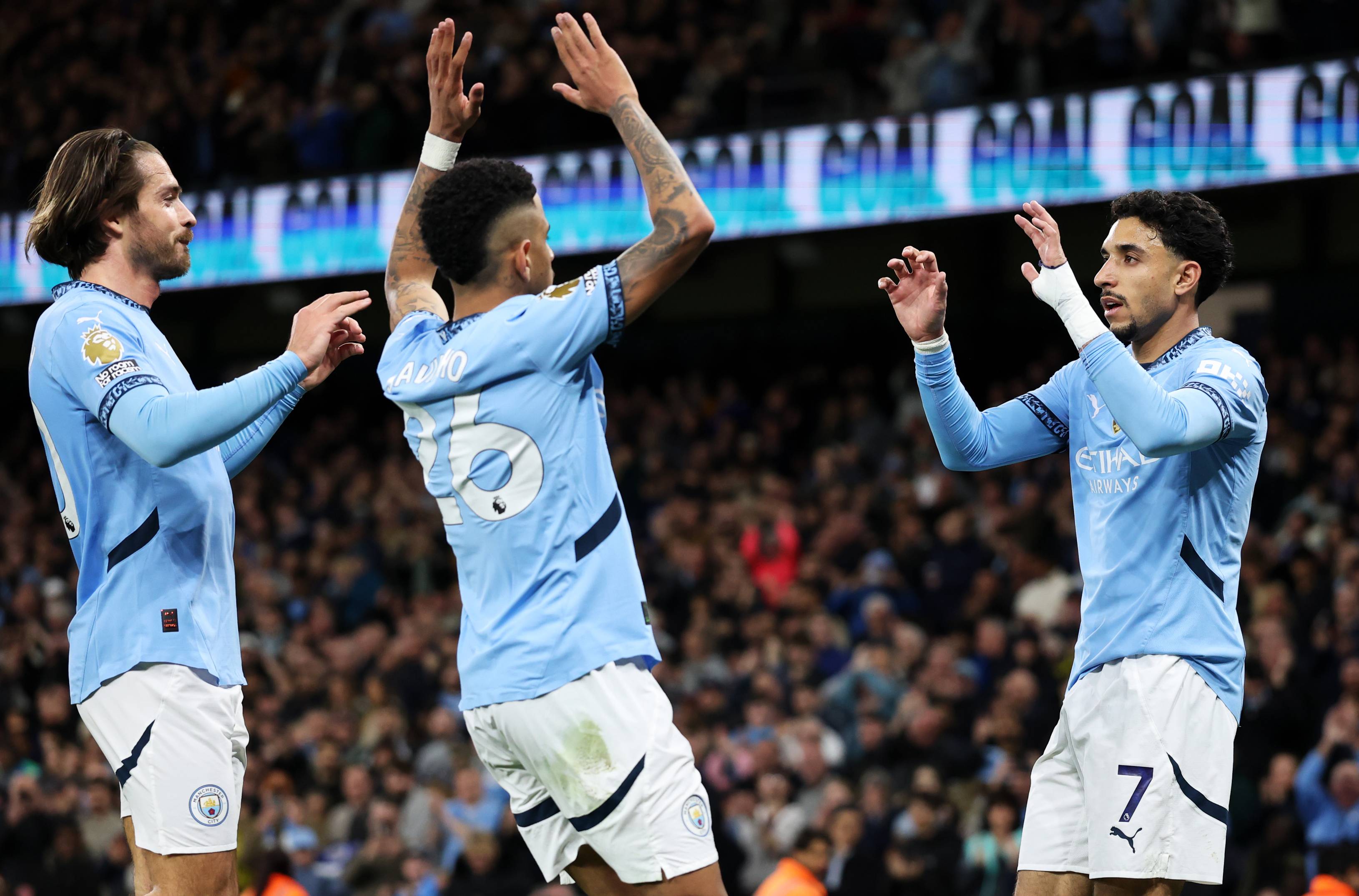 Omar Marmoush celebrates against Leicester
