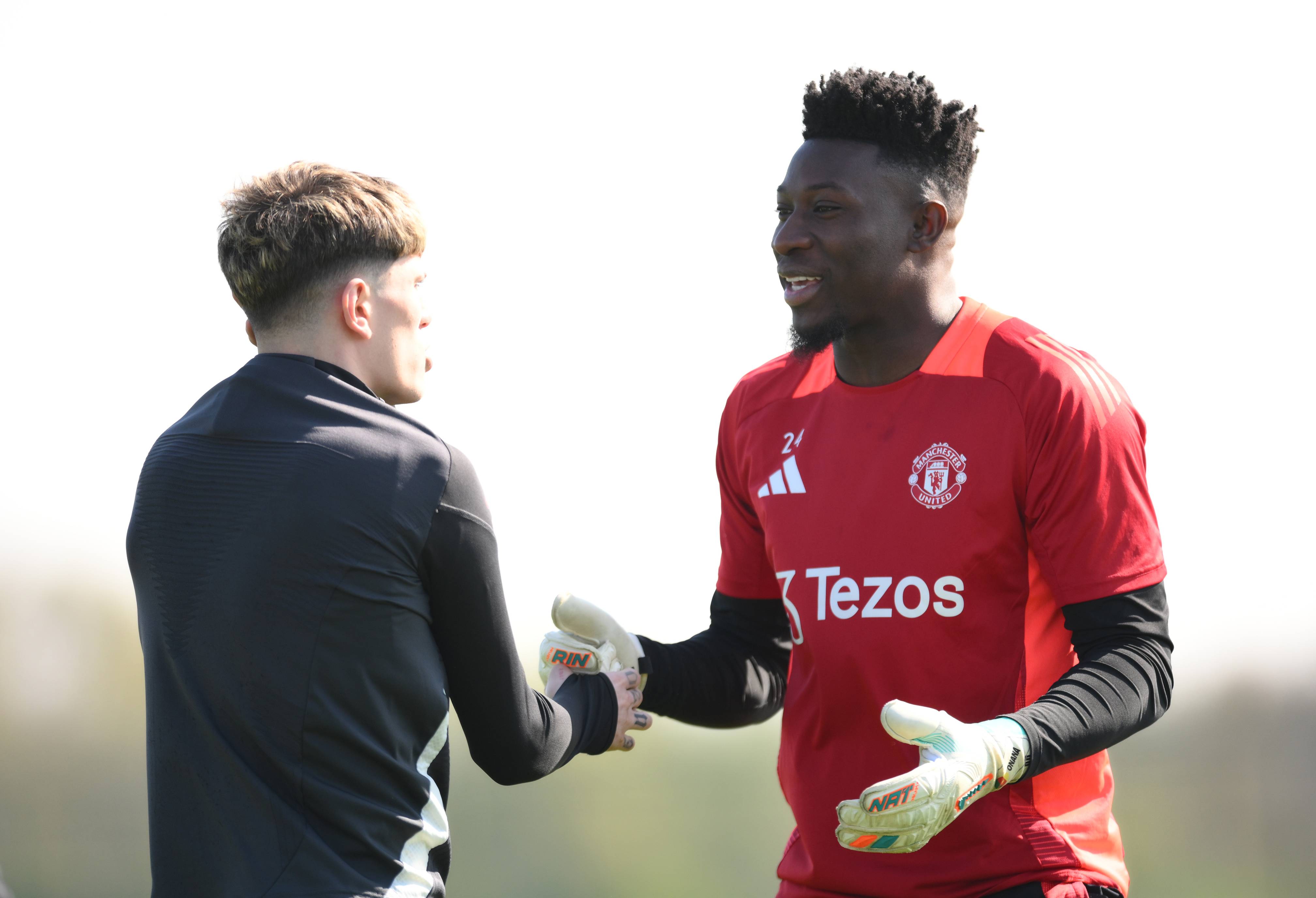 Andre Onana pictured in training (right)