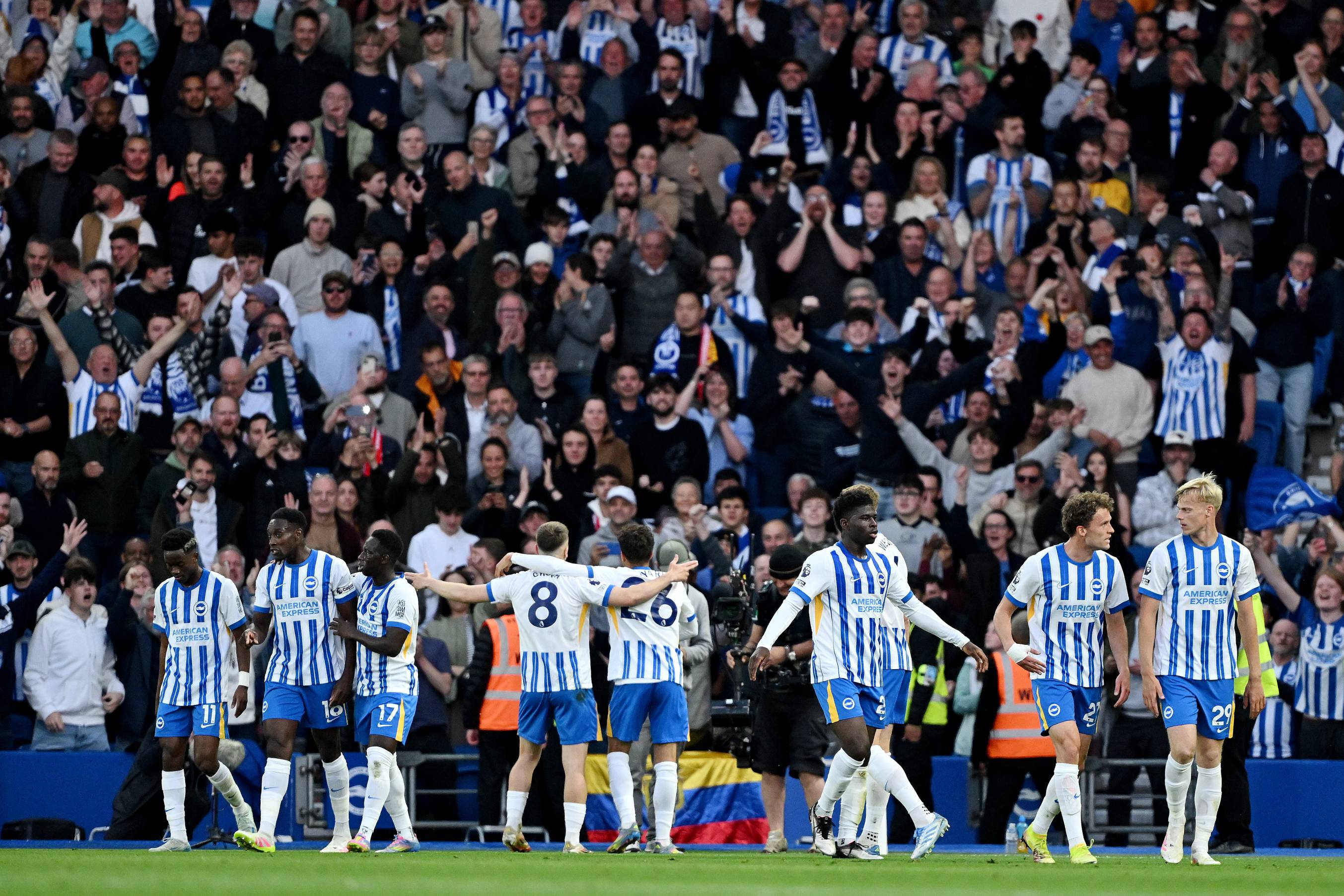 Brighton celebrate against Liverpool