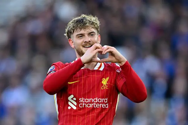 Harvey Elliott celebrates his goal against Brighton
