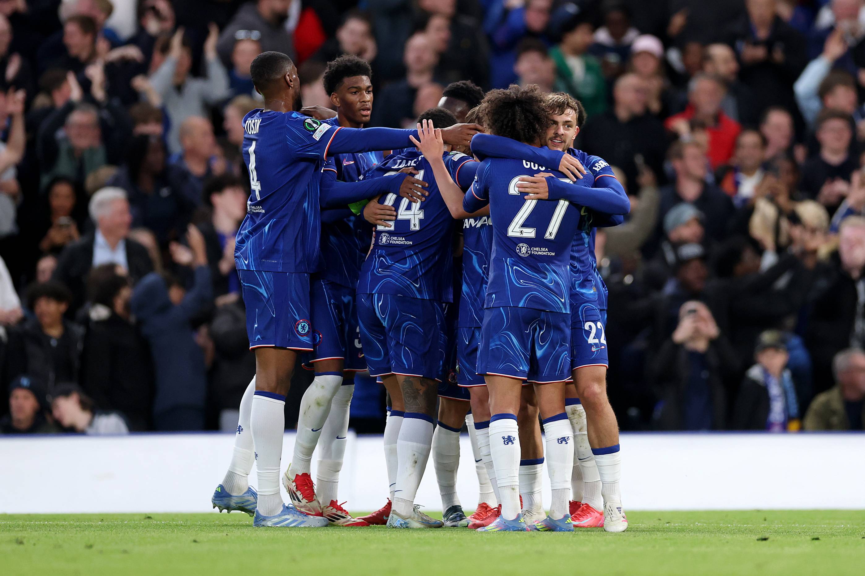 Chelsea celebrate Dewsbury-Hall's goal