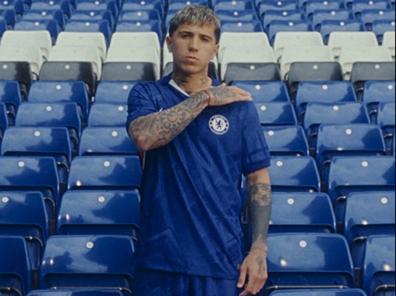 Enzo Fernandez wearing Chelsea's new kit