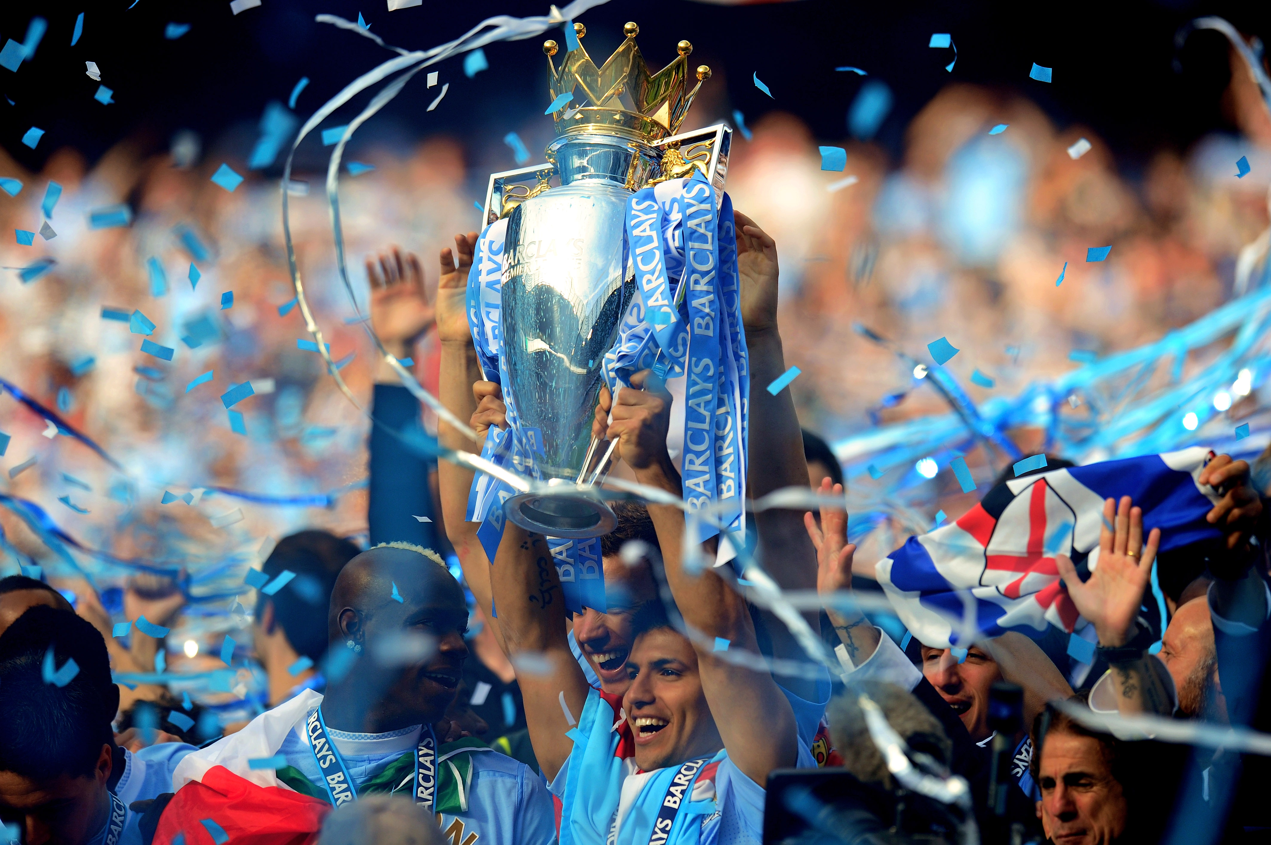 Man City celebrate their title win in 2012