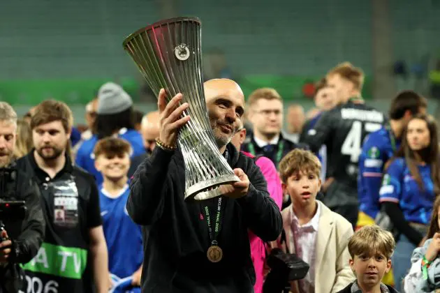 Enzo Maresca with the Conference League trophy