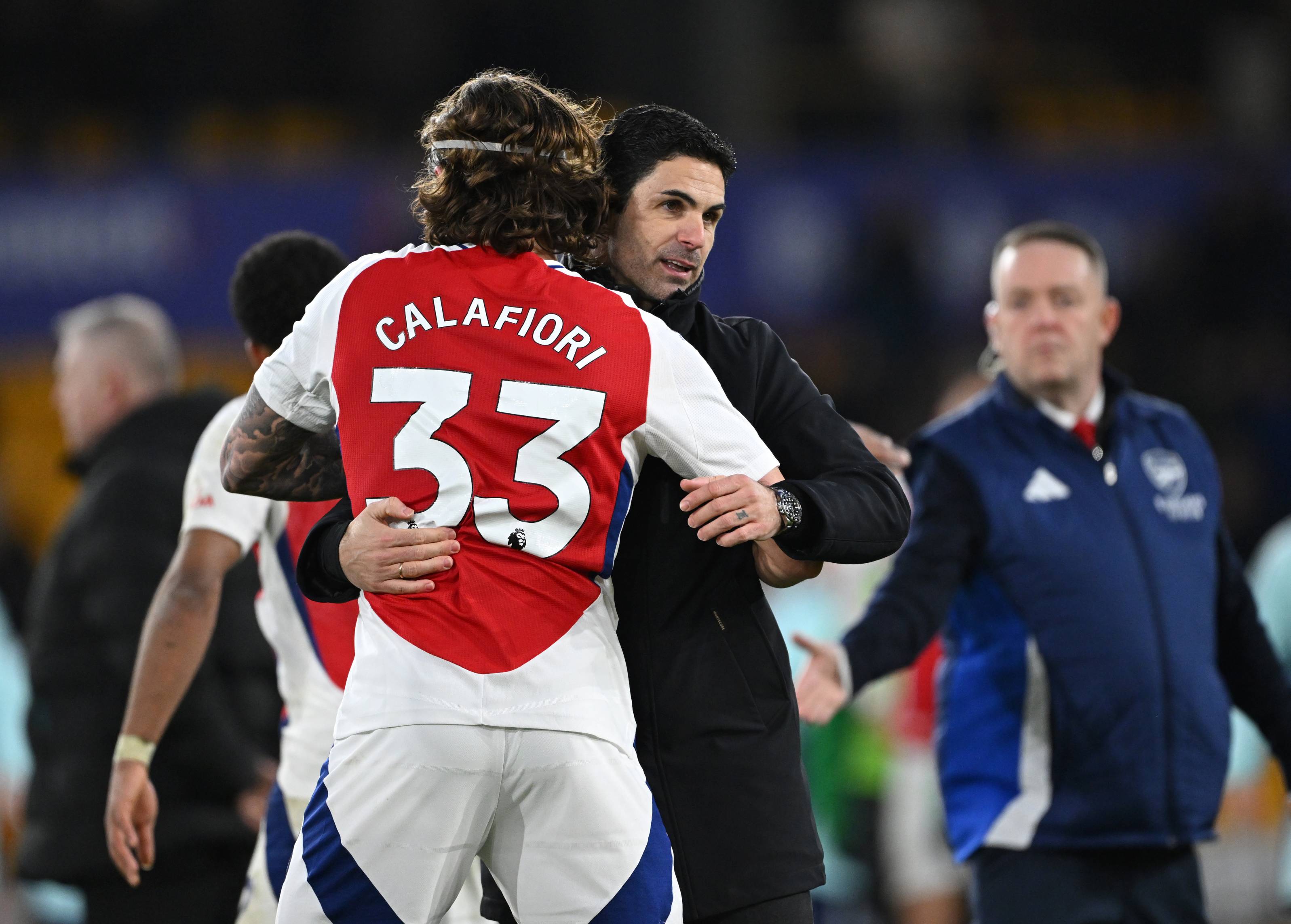 Mikel Arteta and Riccardo Calafiori