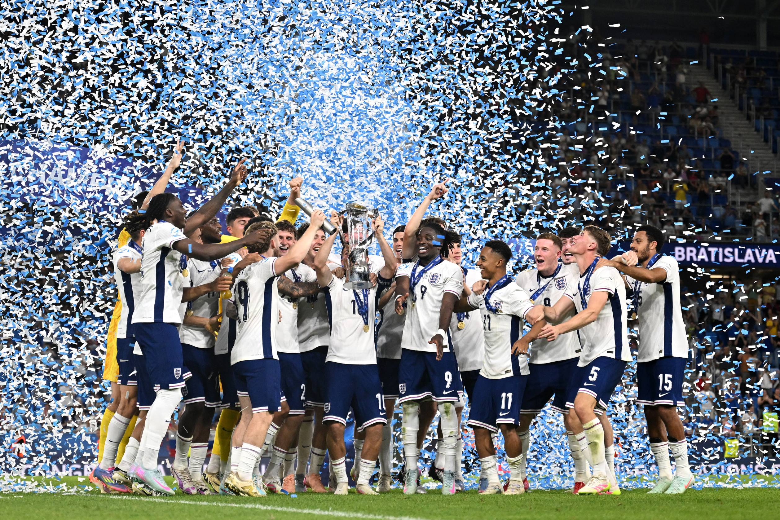 England U21s celebrate winning the Euros