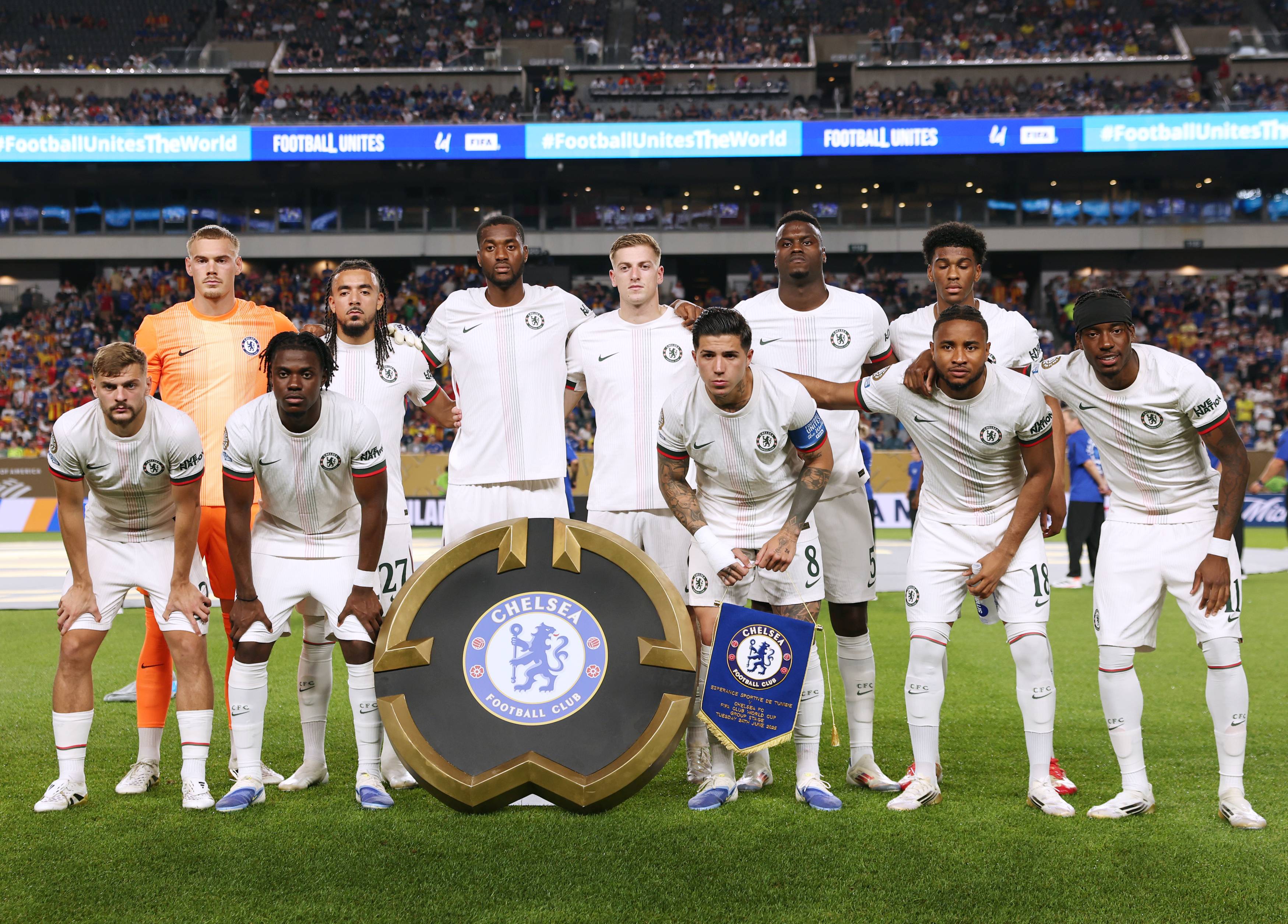 The Chelsea players ahead of the game against ES Tunis