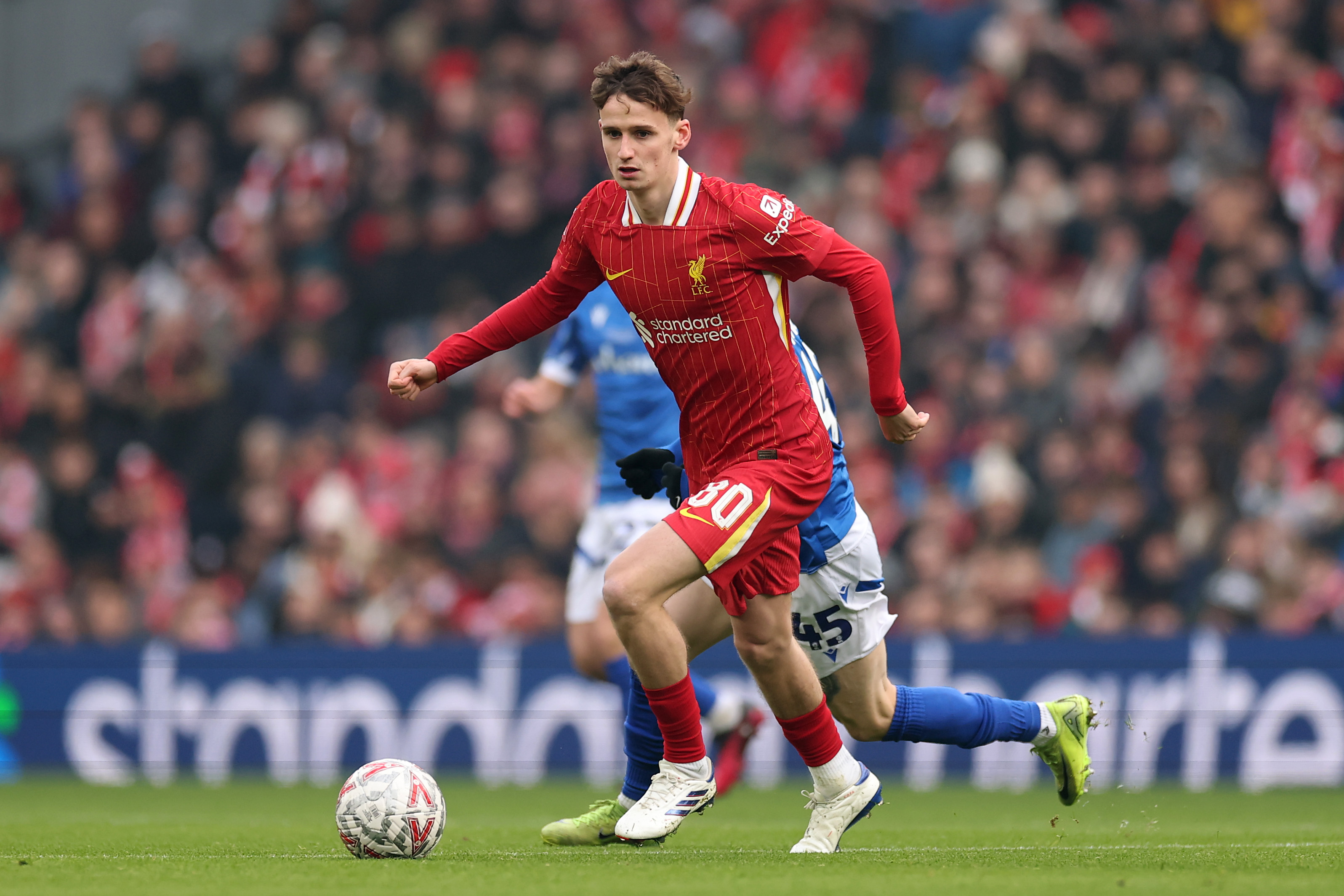 Tyler Morton playing for Liverpool
