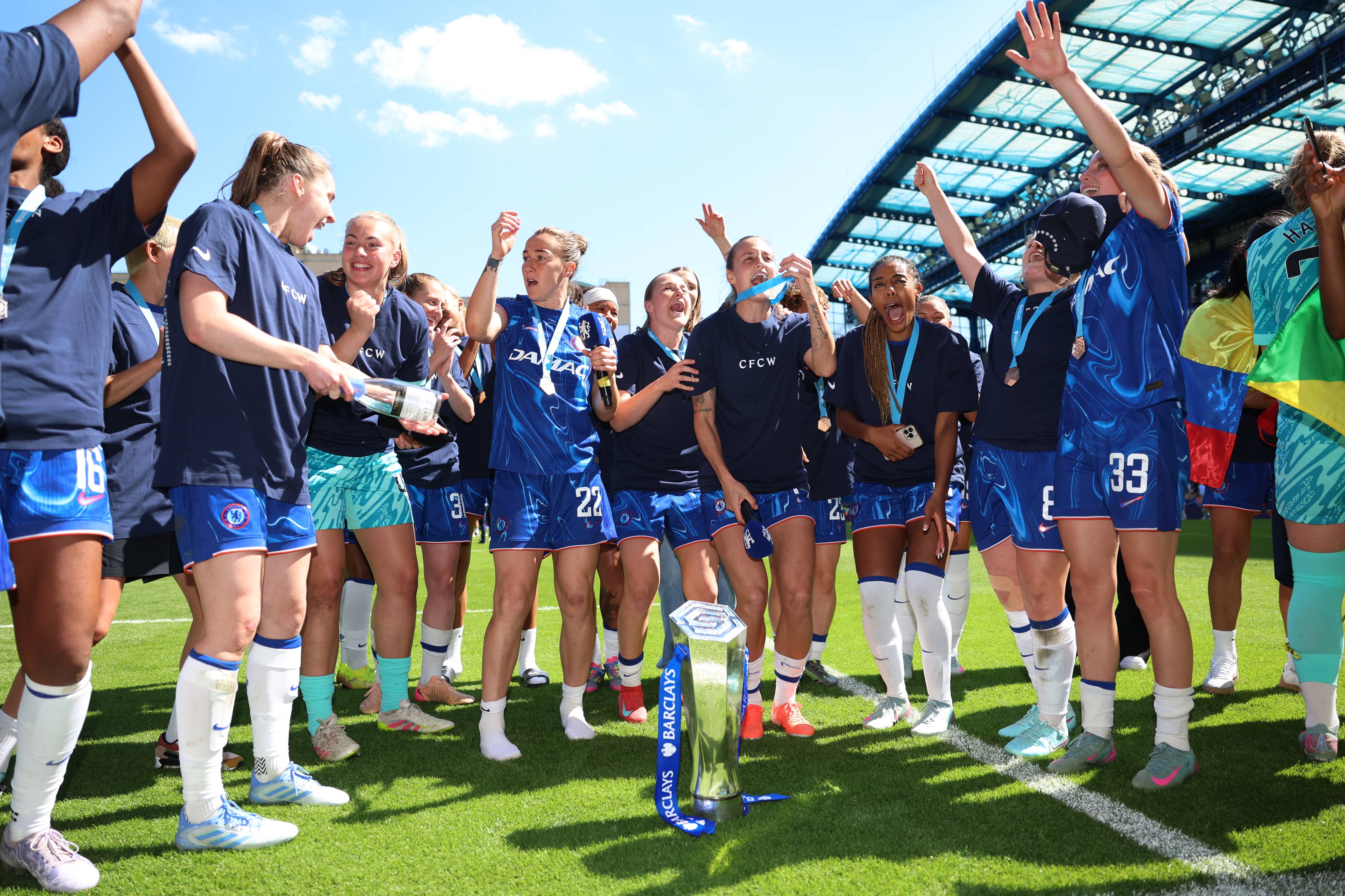 Chelsea celebrate winning the WSL title