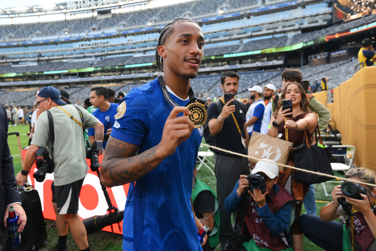 Chelsea's new signing Joao Pedro after winning the Club World Cuo (Photo by David Ramos/Getty Images) via ONEFOOTBALL