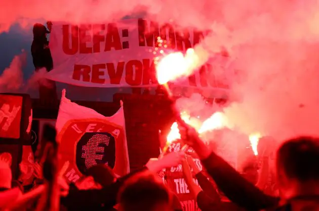 Crystal Palace fans protesting against their side's demotion to the Conference League