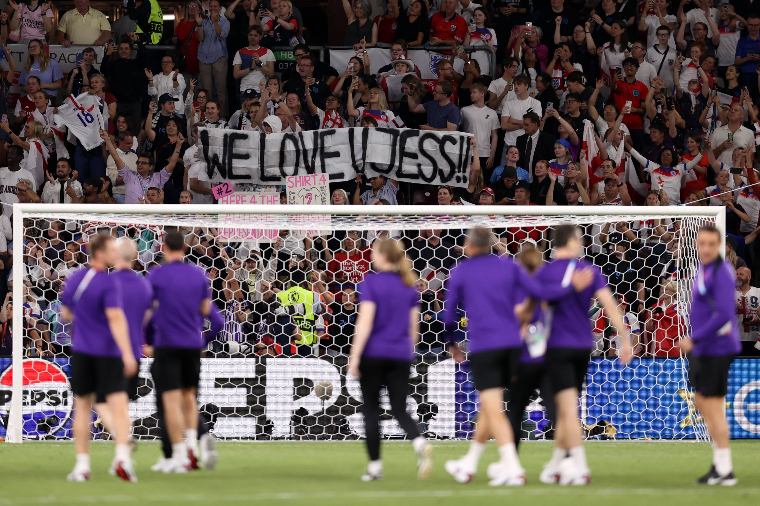 The England fans show support for Jess Carter