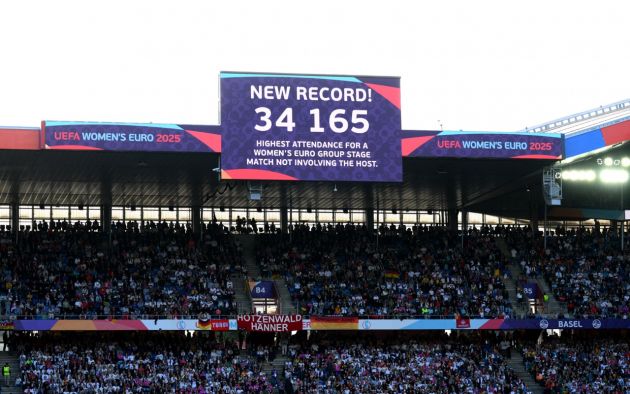 UEFA Women's Euro 2025 record-breaking group stage attendance (Photo by Matthias Hangst/Getty Images via One Football)