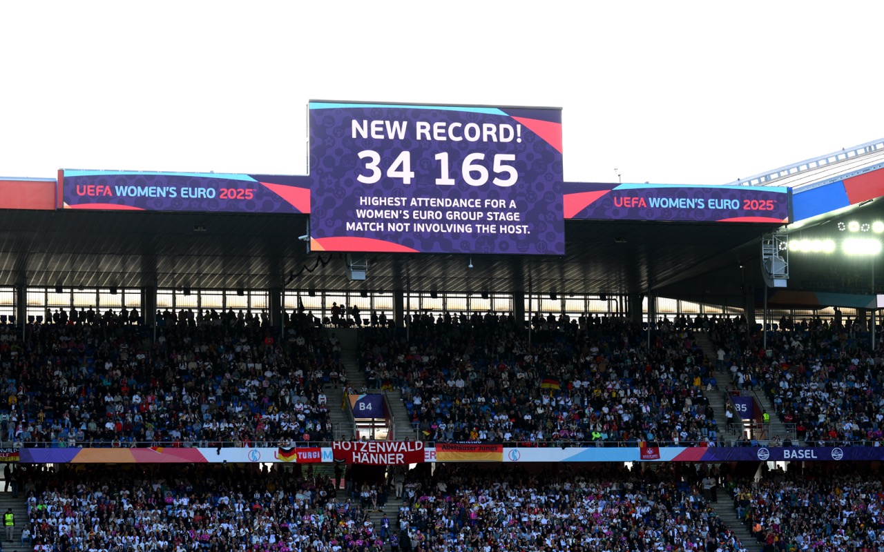 UEFA Women's Euro 2025 record-breaking group stage attendance (Photo by Matthias Hangst/Getty Images via One Football)